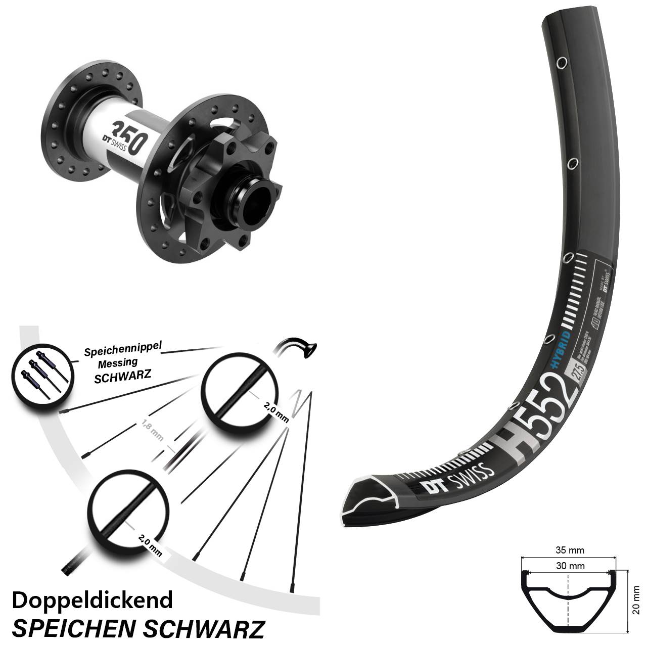 DT Swiss H552-350 Boost 6-Loch 15x110 mm Vorderrad 29 Zoll