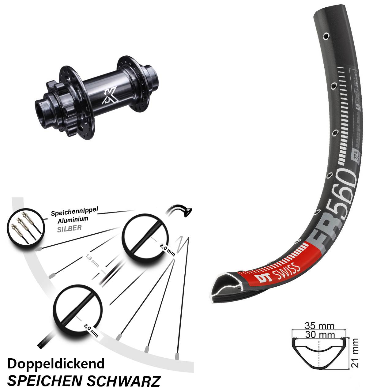 DT Swiss FR560 KX-M 26 Zoll 6-Loch Vorderrad 20x110 non Boost