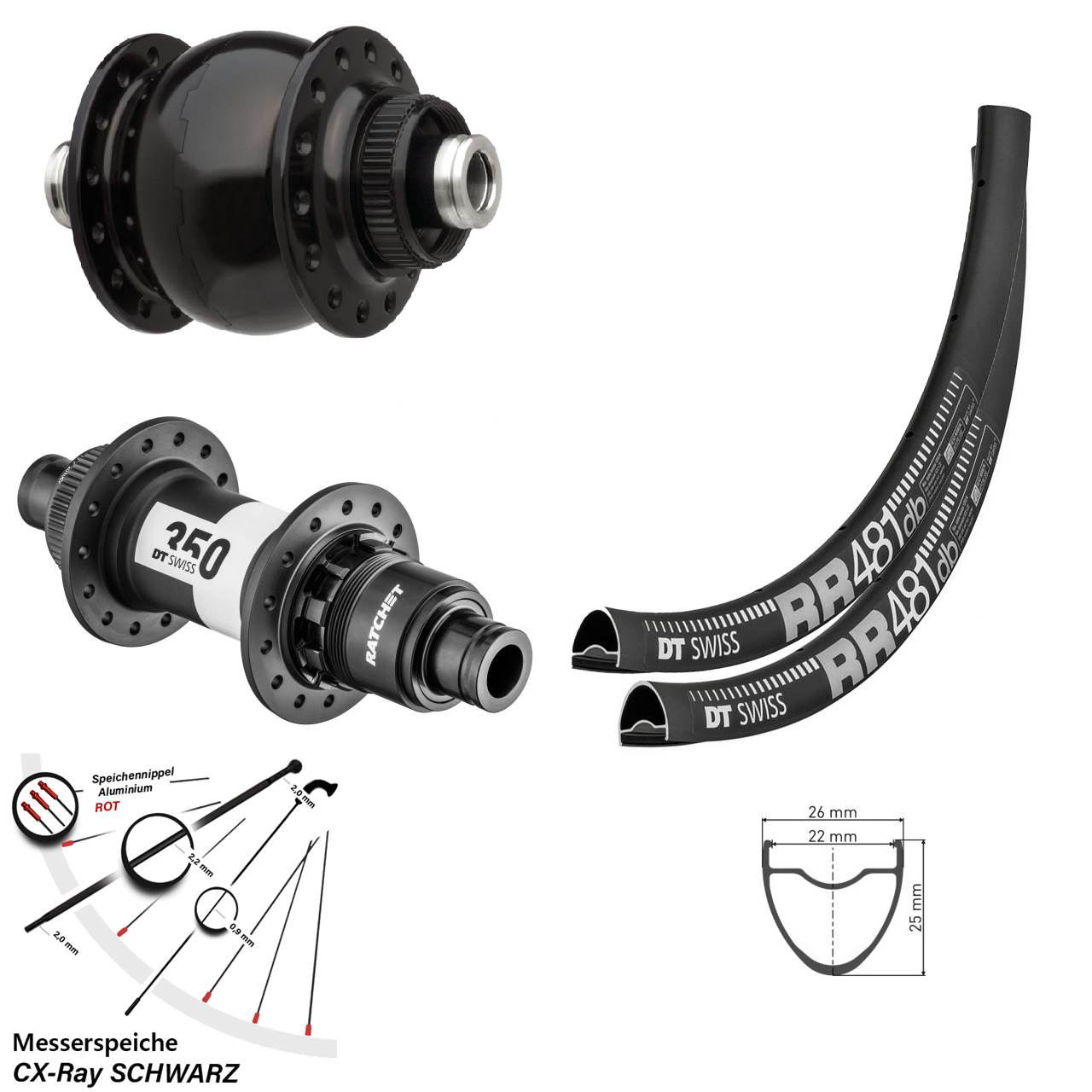 DT Swiss RR481 350 Road SONdelux 28 Zoll Disc Laufradsatz 12x100/142 CX-Ray XDR 11-12 fa