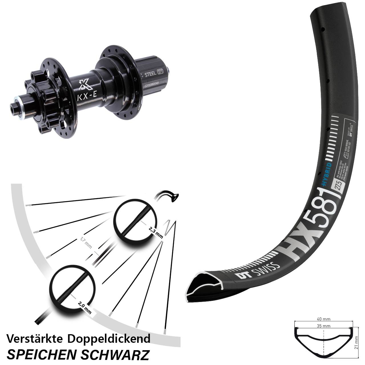 Disc Laufrad 27,5 Zoll DT Swiss HX 581 KX-E 8-12 fach QR Boost