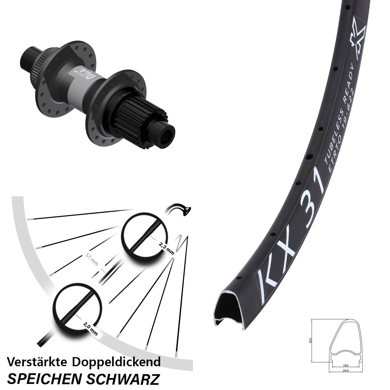 Disc Laufrad 28 Zoll KX31 OS DT Swiss 370 Micro Spline 12x142