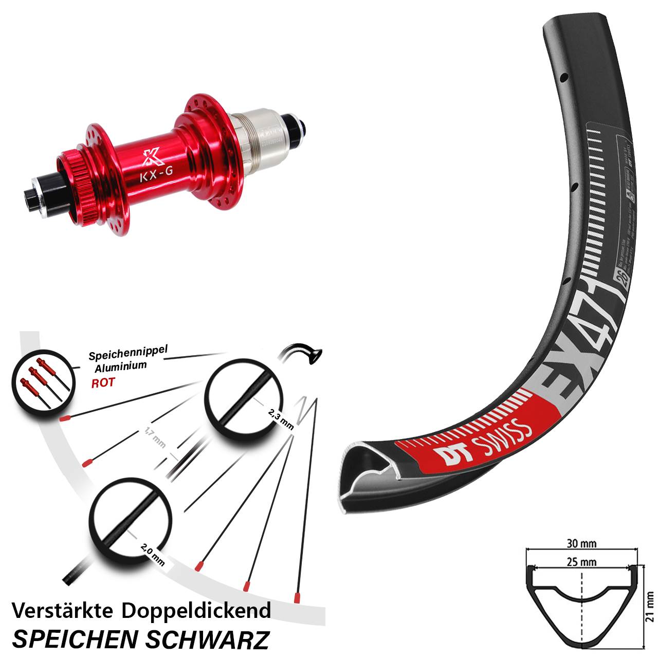 Disc Hinterrad 29 Zoll DT Swiss EX 471 KX-G rot XDR 11-12 fach für Schnellspanner