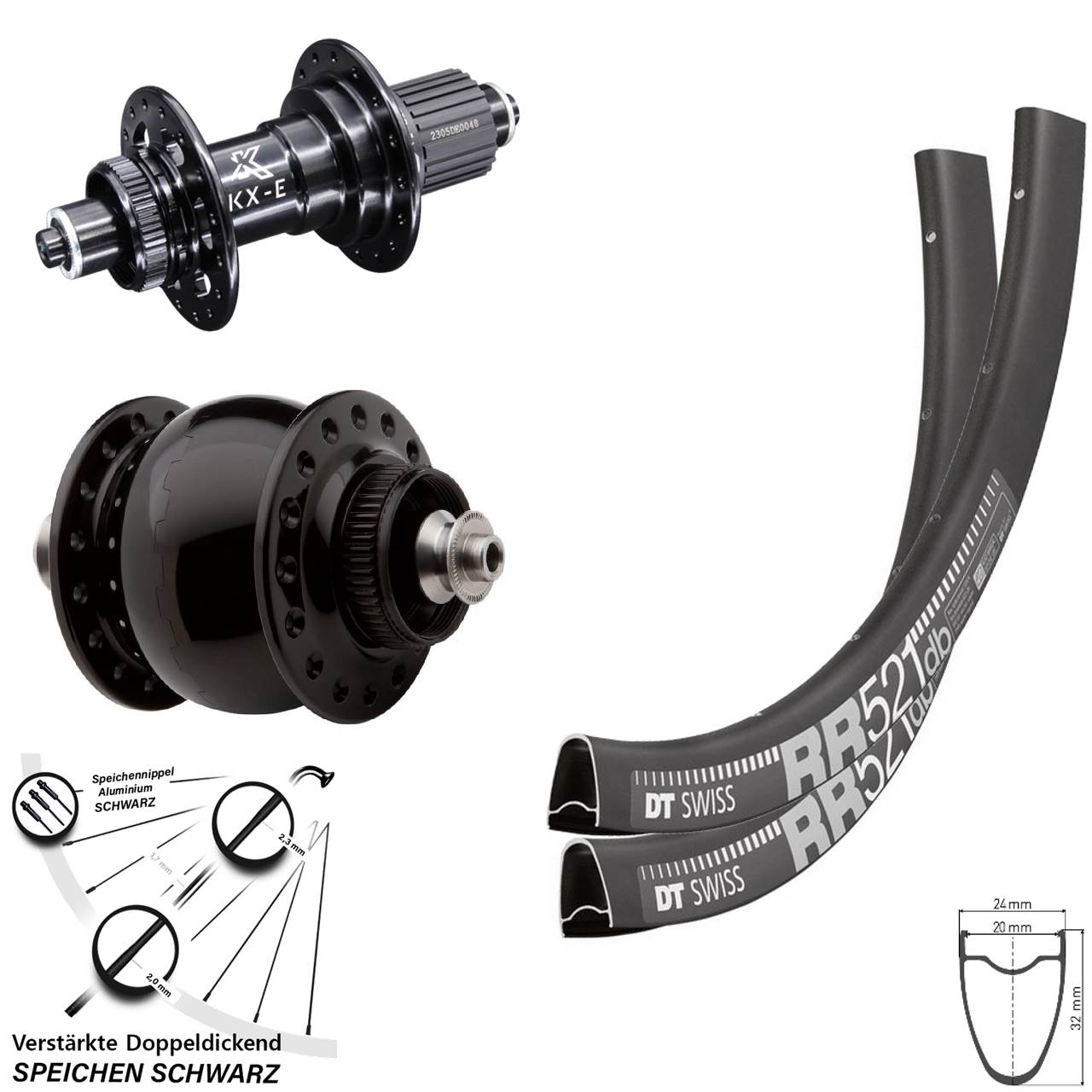 28 Zoll DT Swiss RR 521 KX-E SON Laufradsatz Centerlock für Schnellspanner Micro Spline
