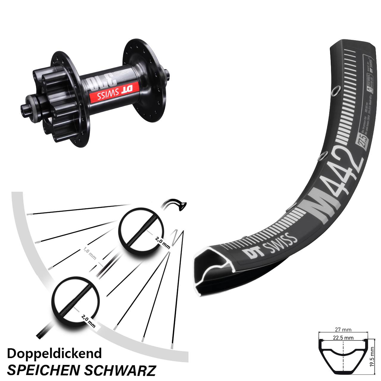370 DT Swiss M 442 Vorderrad 29 Zoll 6-Loch Schnellspanner MTB