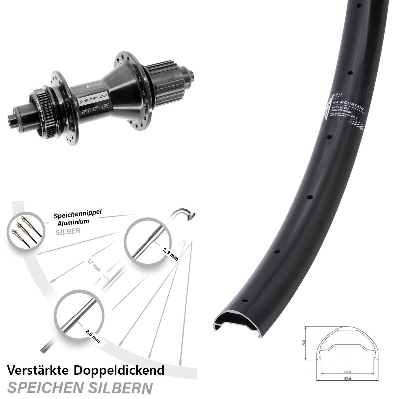 29 Zoll KX Mountain TR DT Swiss 370 Hybrid Disc Laufrad QR Micro Spline