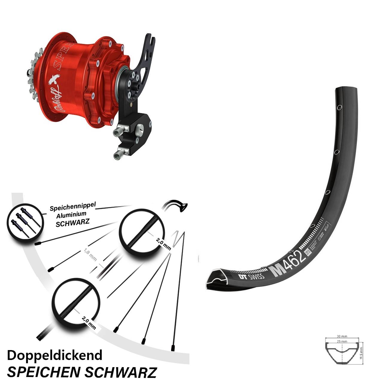 DT Swiss M462 Rohloff Speedhub 500/14 CC DB PM rot 27,5 Zoll Disc Hinterrrad