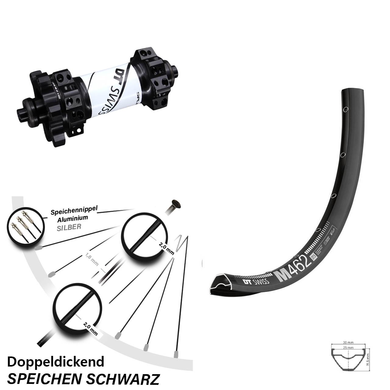 Vorderrad 29 Zoll DT Swiss M 462 Disc Nabe Straightpull X1900 6-Loch 5x100 mm