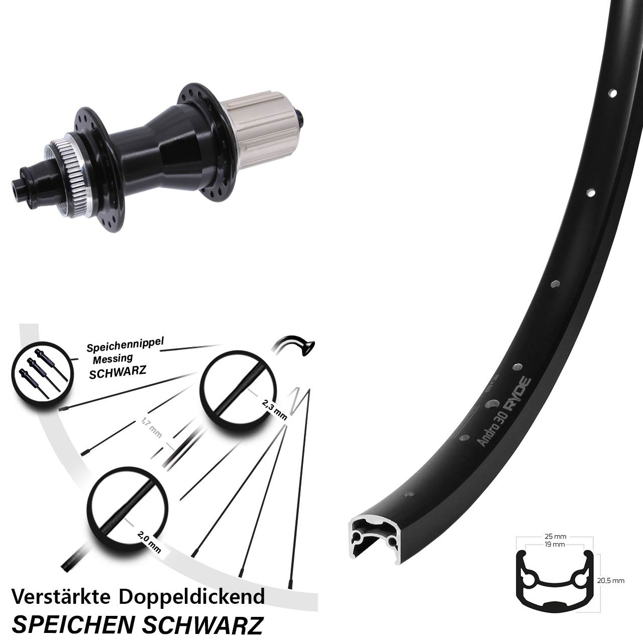 Ryde Andra 30 Disc Novatec CL135 28 Zoll Centerlock Hinterrad QR 8-12 fach HG