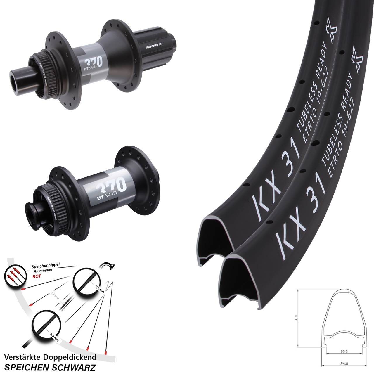 Laufradsatz Centerlock 15x100 12x142 28 Zoll KX 31 DT Swiss 370 11-12 fach HG