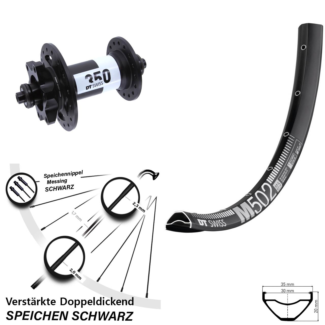 27,5 Zoll DT Swiss M502-350 Disc Laufrad QR
