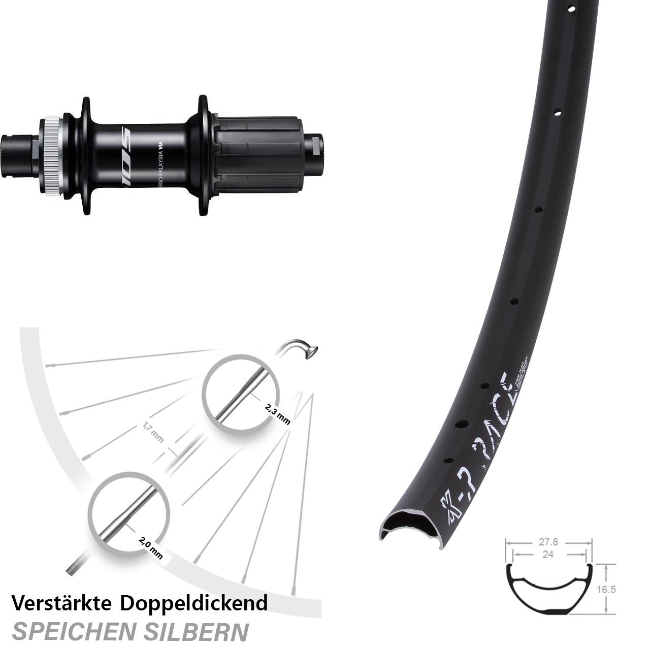 28 Zoll KX-R Race Shimano 105 Centerlock Hinterrad 12x142 8-12 fach HG