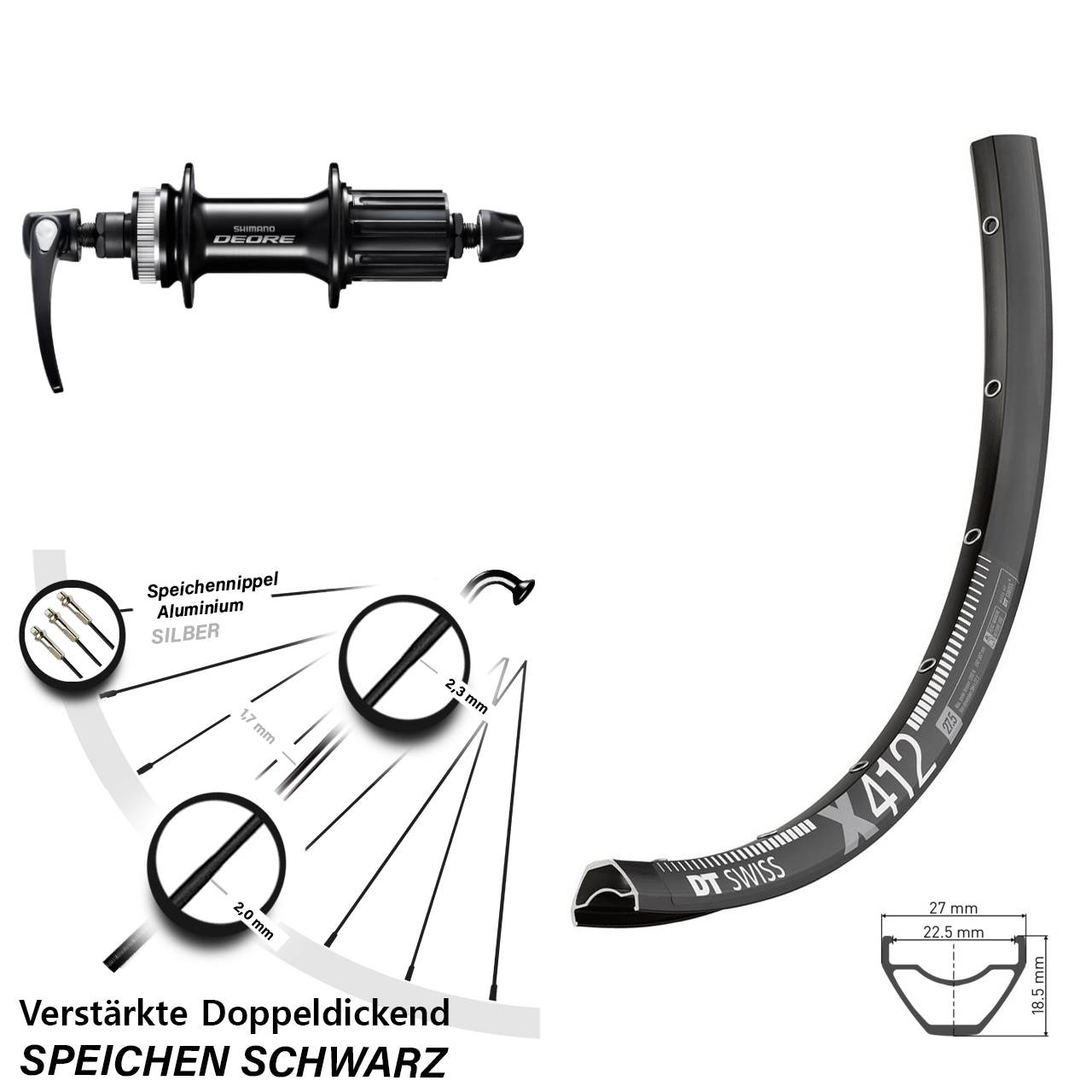 DT Swiss X 412 Shimano Deore FH-M6000 Disc 29 Zoll Hinterrad für Schnellspanner 8-11 fach