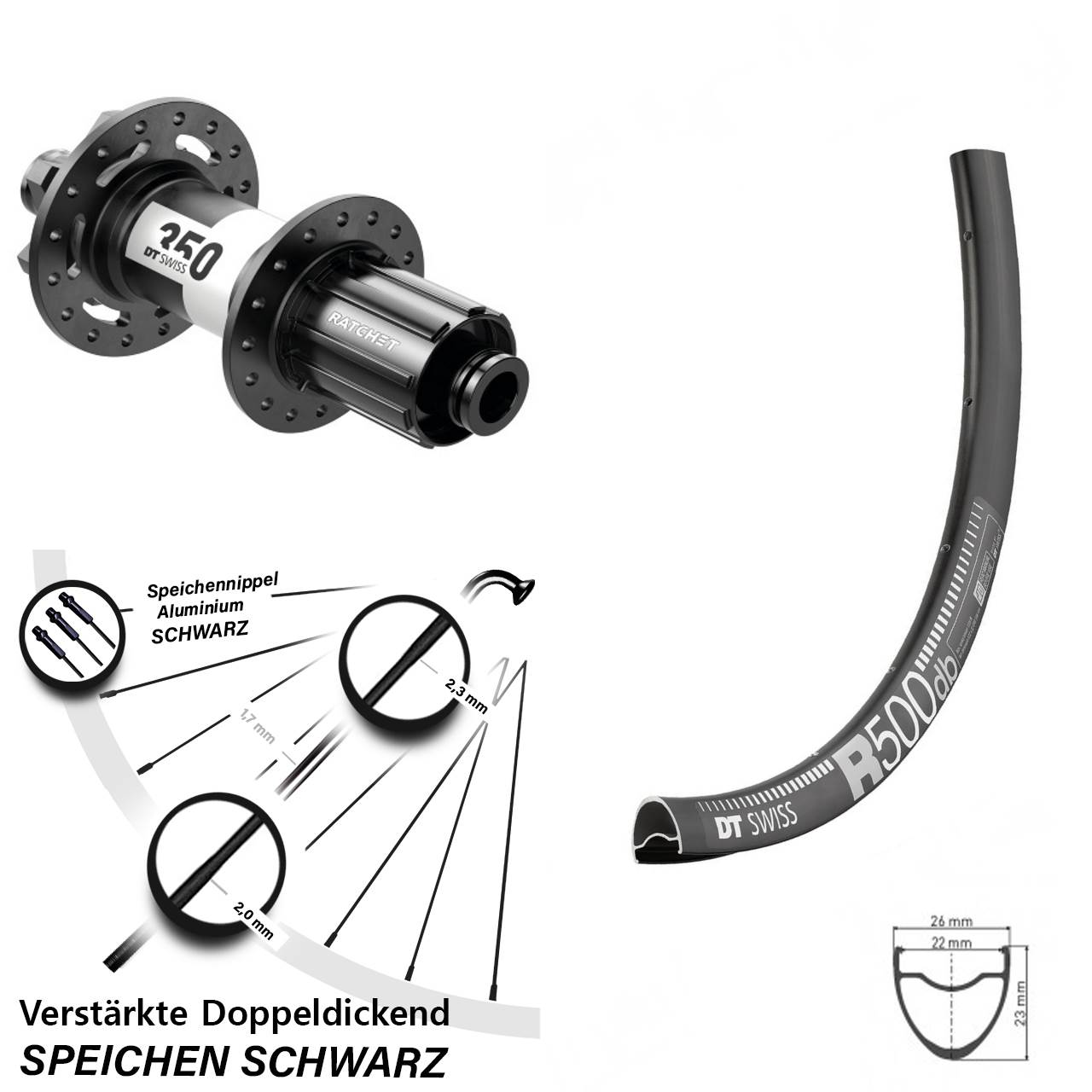 Hinterrad DT Swiss R500-350 Disc Steckachse 12x142 mm 8-11 fach