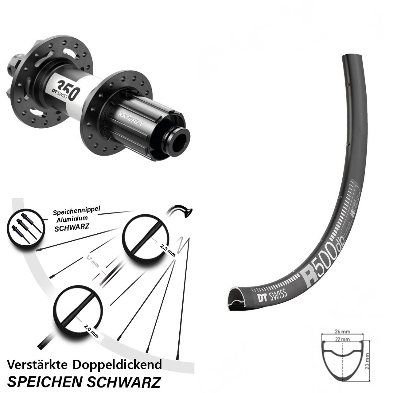 Hinterrad DT Swiss R500-350 Disc Steckachse 12x142 mm 8-11 fach