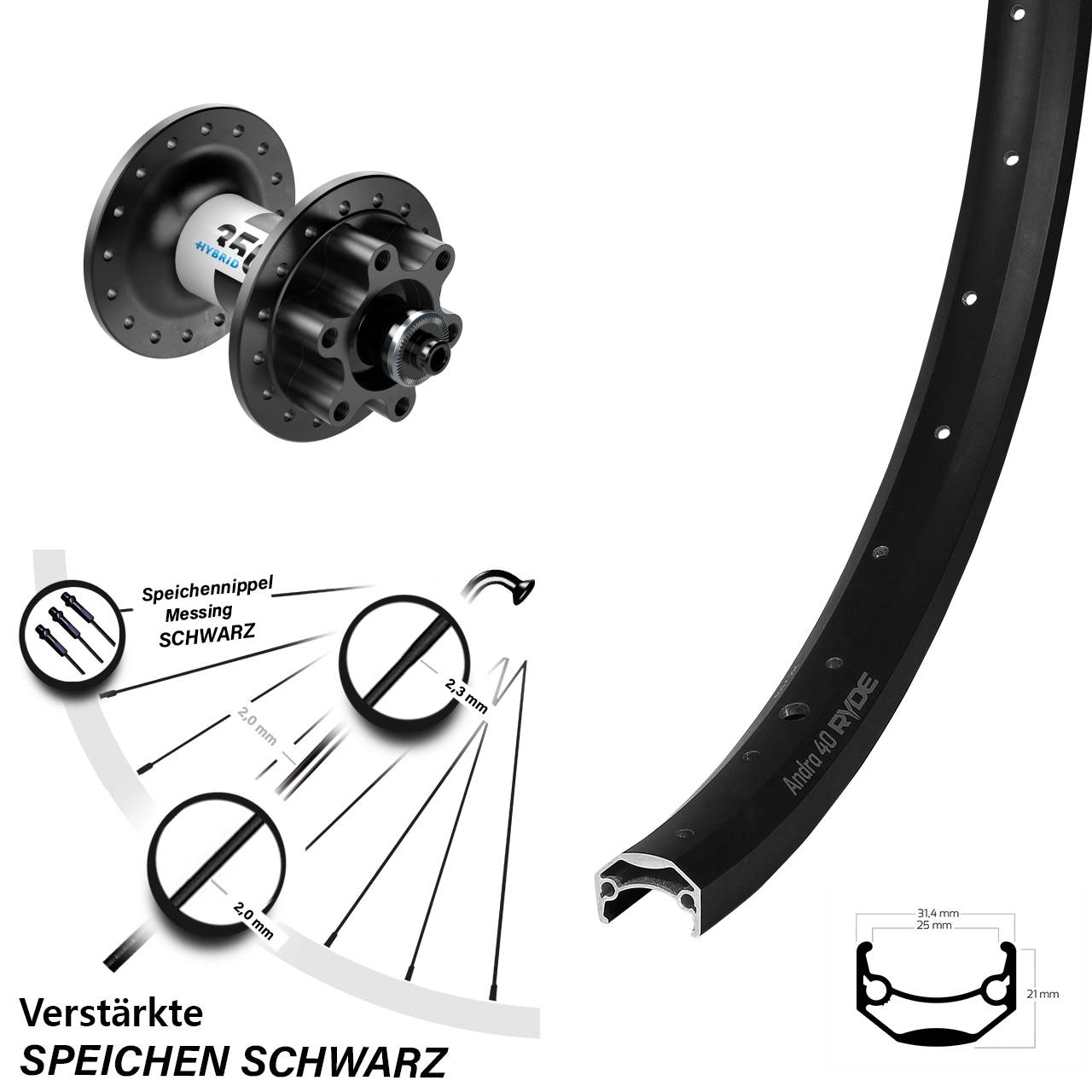 6-Loch 20 Zoll Vorderrad Ryde Andra 40 DT Swiss Hybrid 350