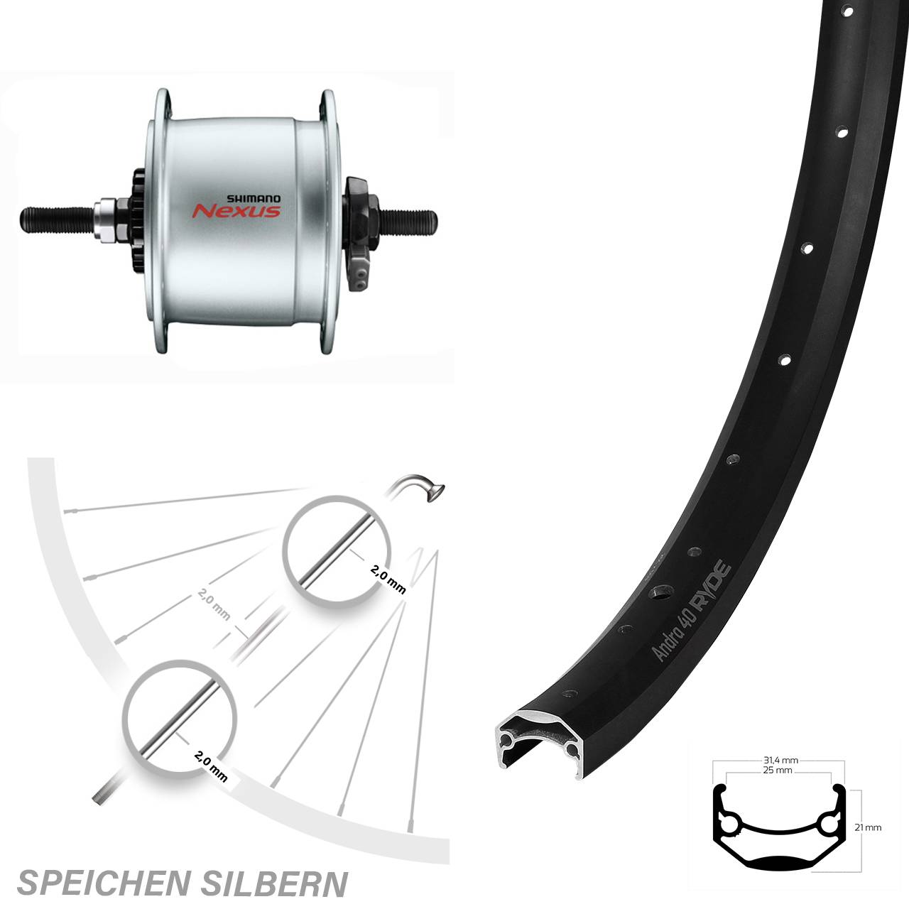 28 Zoll Vorderrad Shimano DH-C6000-3R Ryde Andra 40 für Rollenbremse