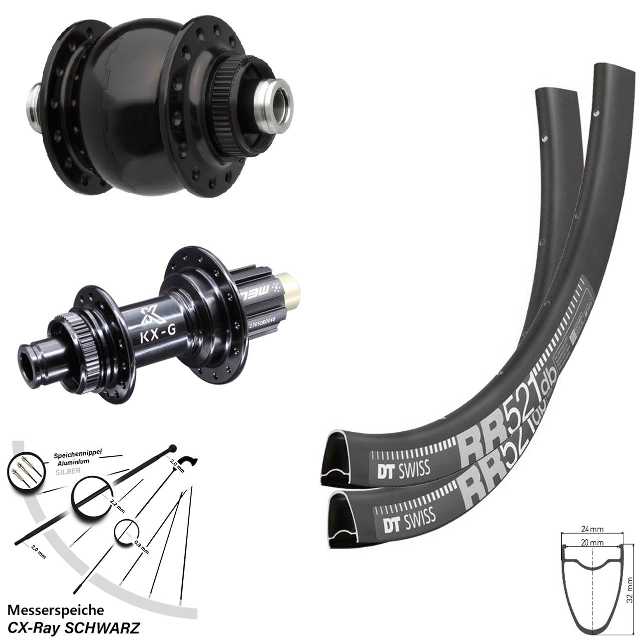 Disc Laufradsatz 28 Zoll DT Swiss RR 521 KX-G SON delux Campa N3W 12x100/142 CX-Ray