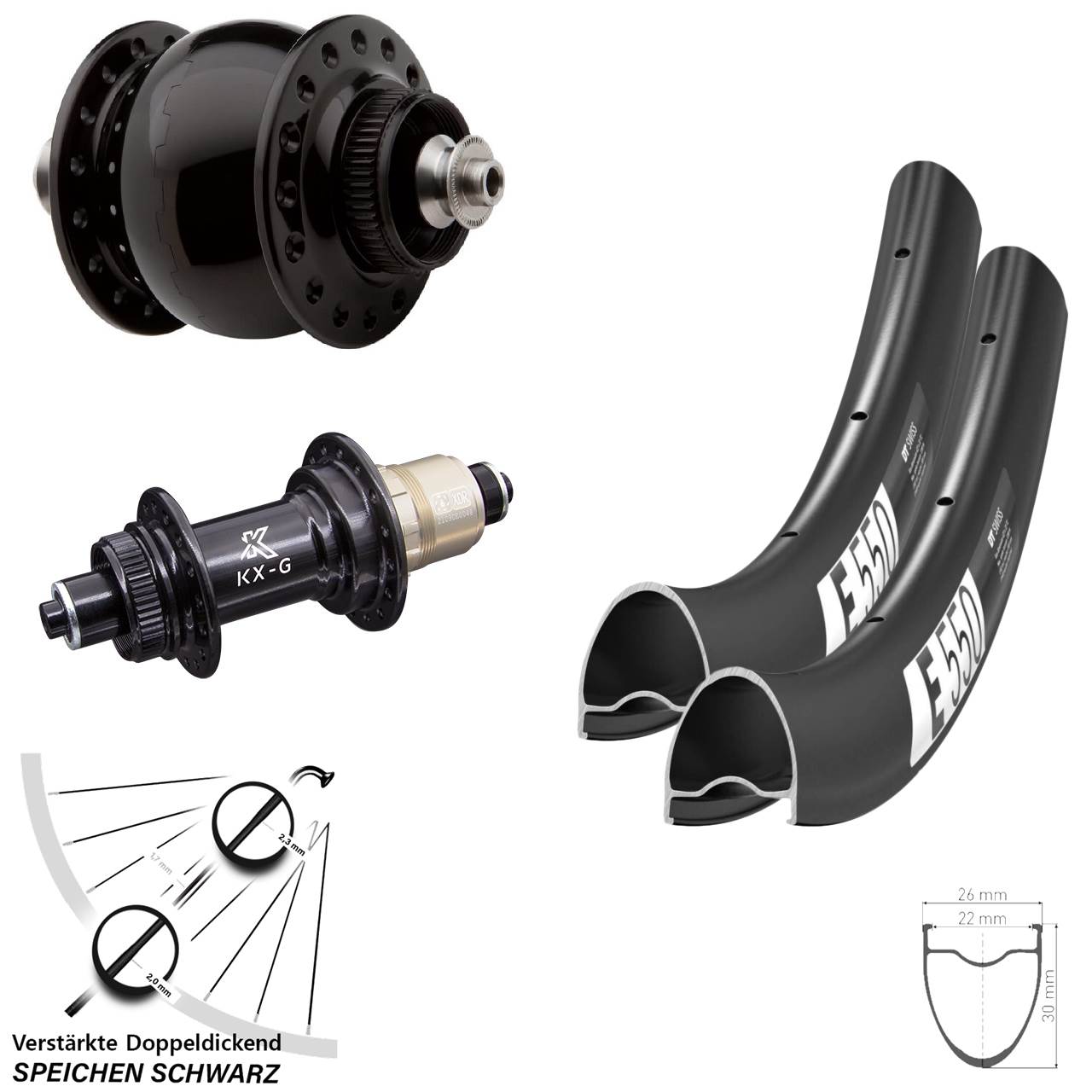 Laufradsatz QR SON 28 Zoll DT Swiss E 550 KX-G XDR 11-12 fach