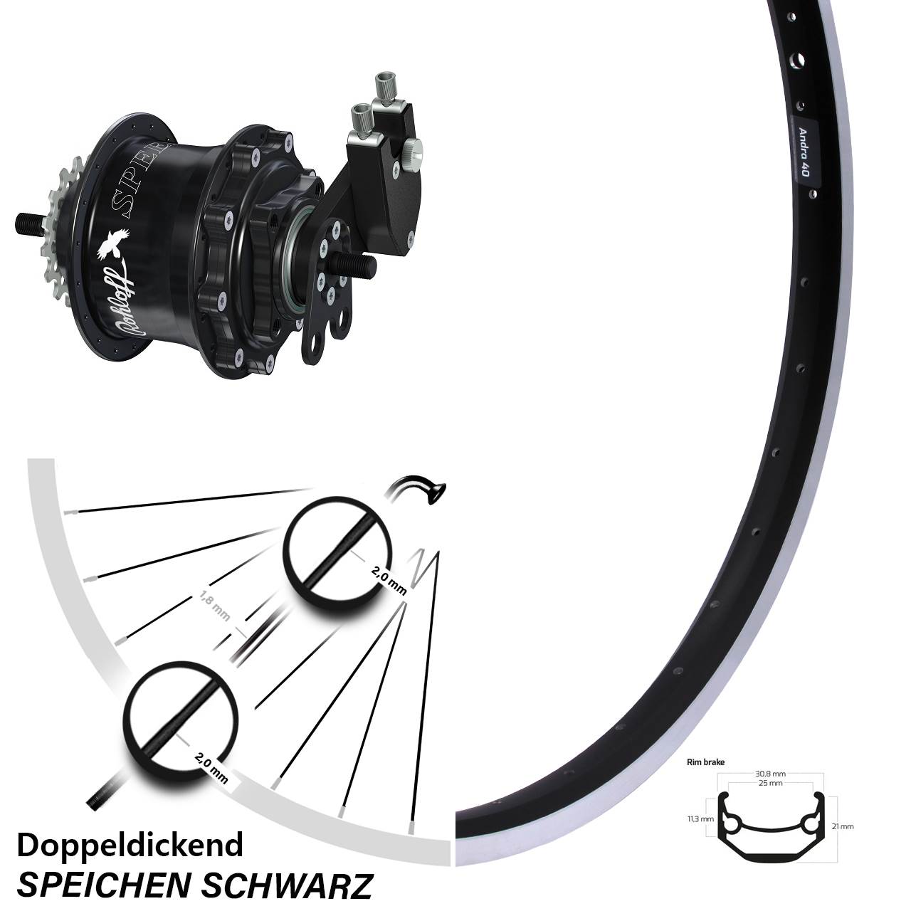 Hinterrad 20 Zoll Rohloff Speedhub 500/14 TS DB Ryde Andra 40 schwarz