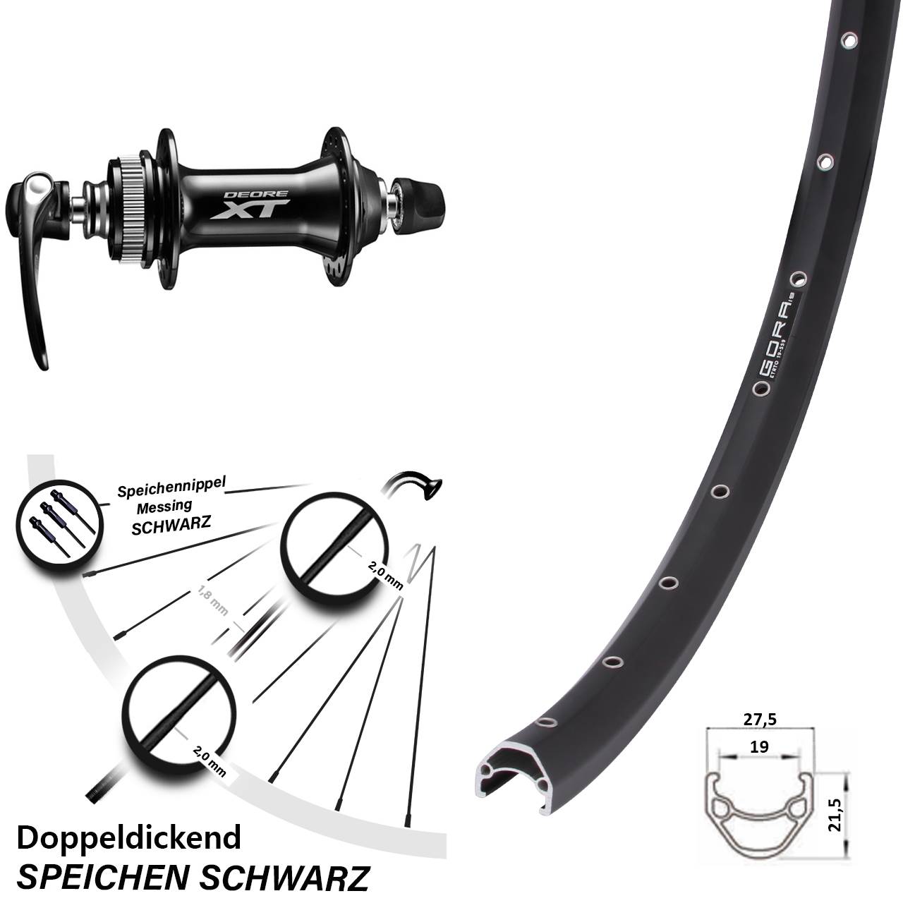 26 Zoll Gora 19 Shimano HB-M8000 Disc Laufrad QR