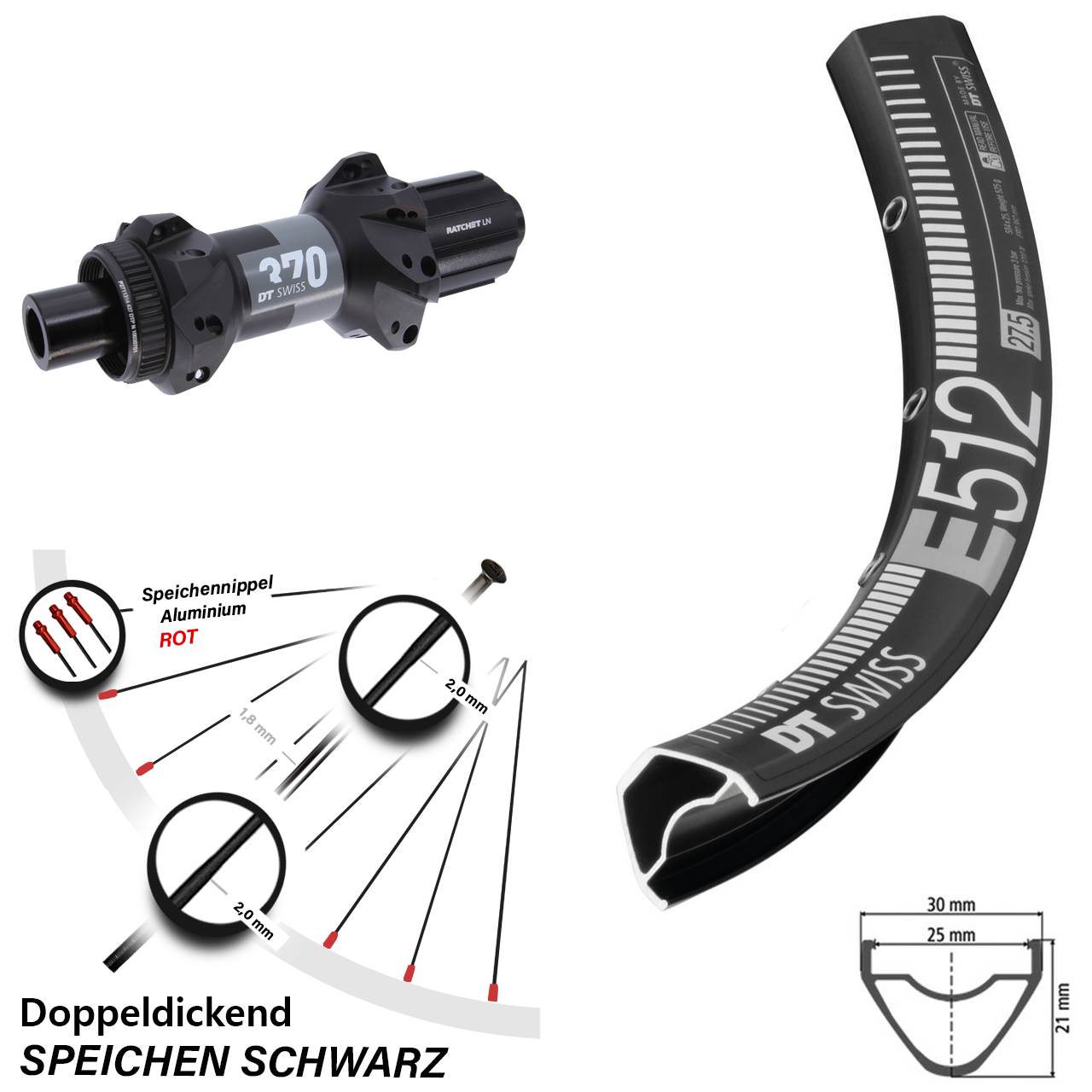 Centerlock Hinterrad 650B DT Swiss E 512-370 Straightpull 8-11 fach 12x148