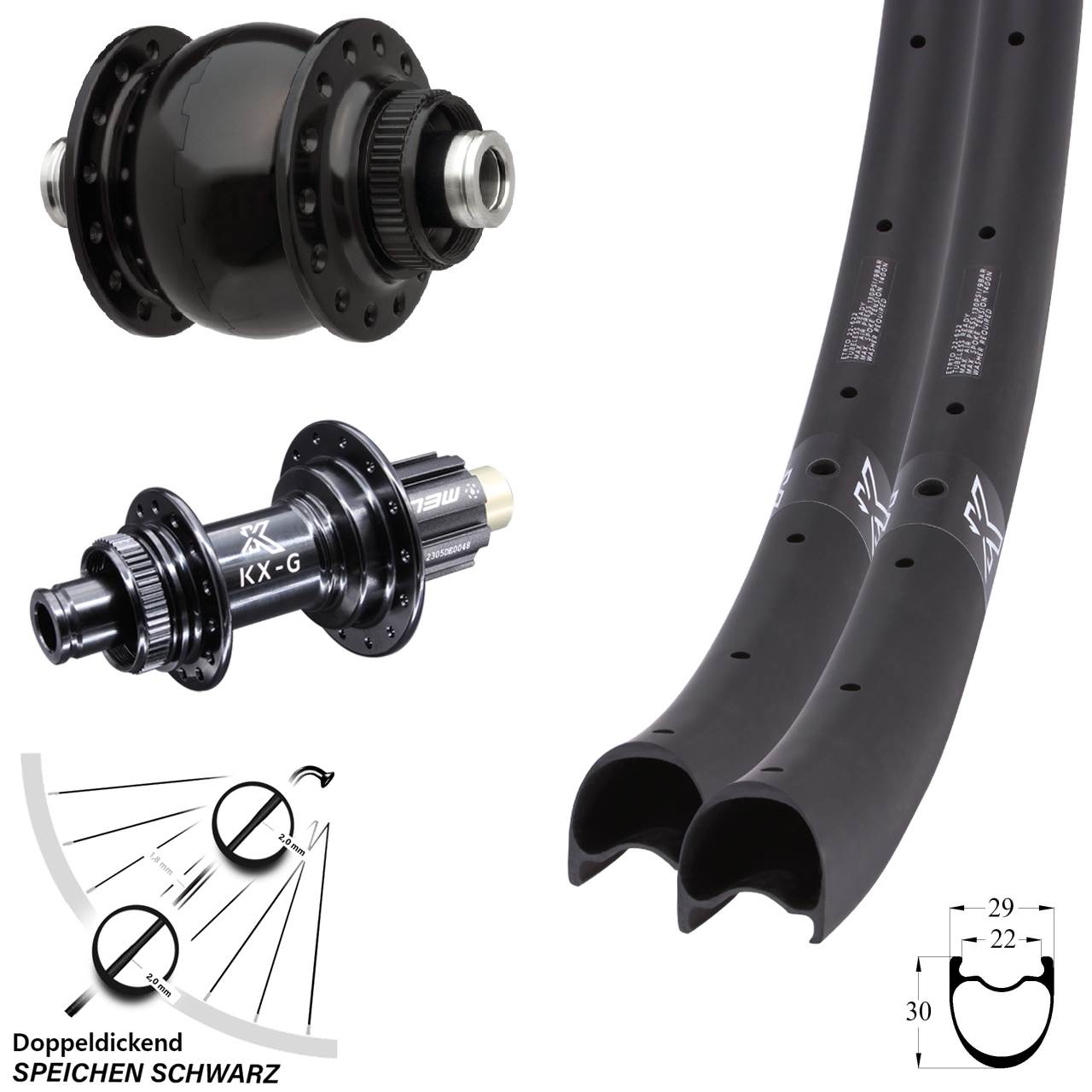Disc Laufradsatz 12x100/142 KX-GRC Gravel Carbon Steckachse SON 28 Zoll Campagnolo N3W