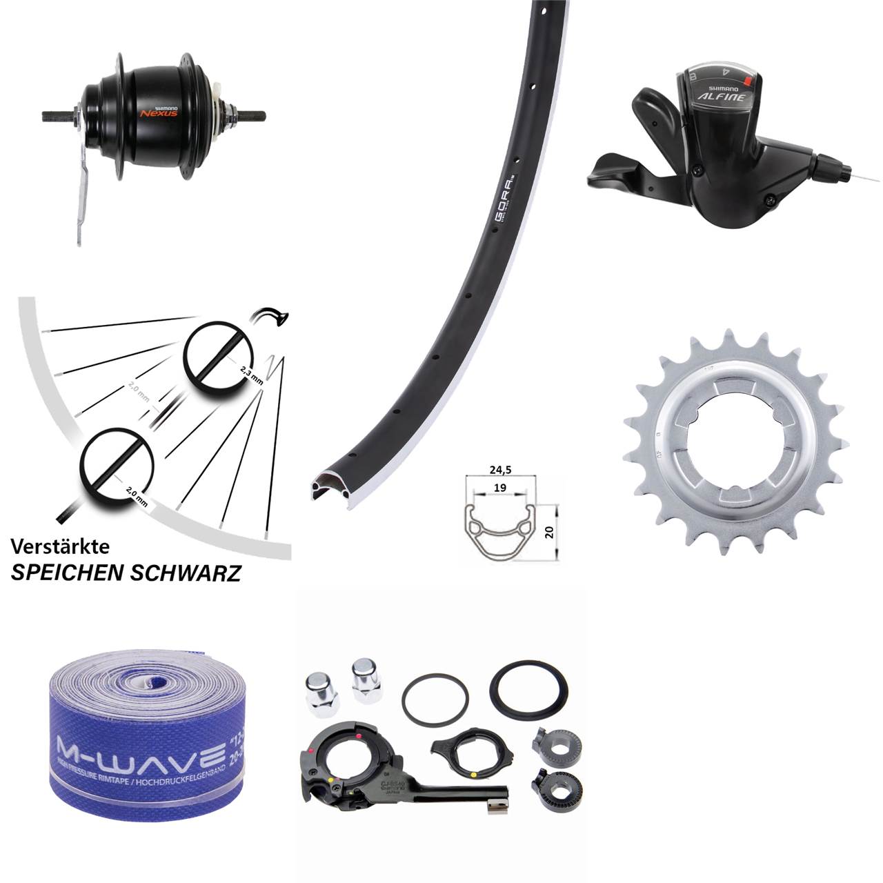 26 Zoll Hinterrad Shimano Nexus 8 Gang Rücktrittbremse Gora 19 schwarz