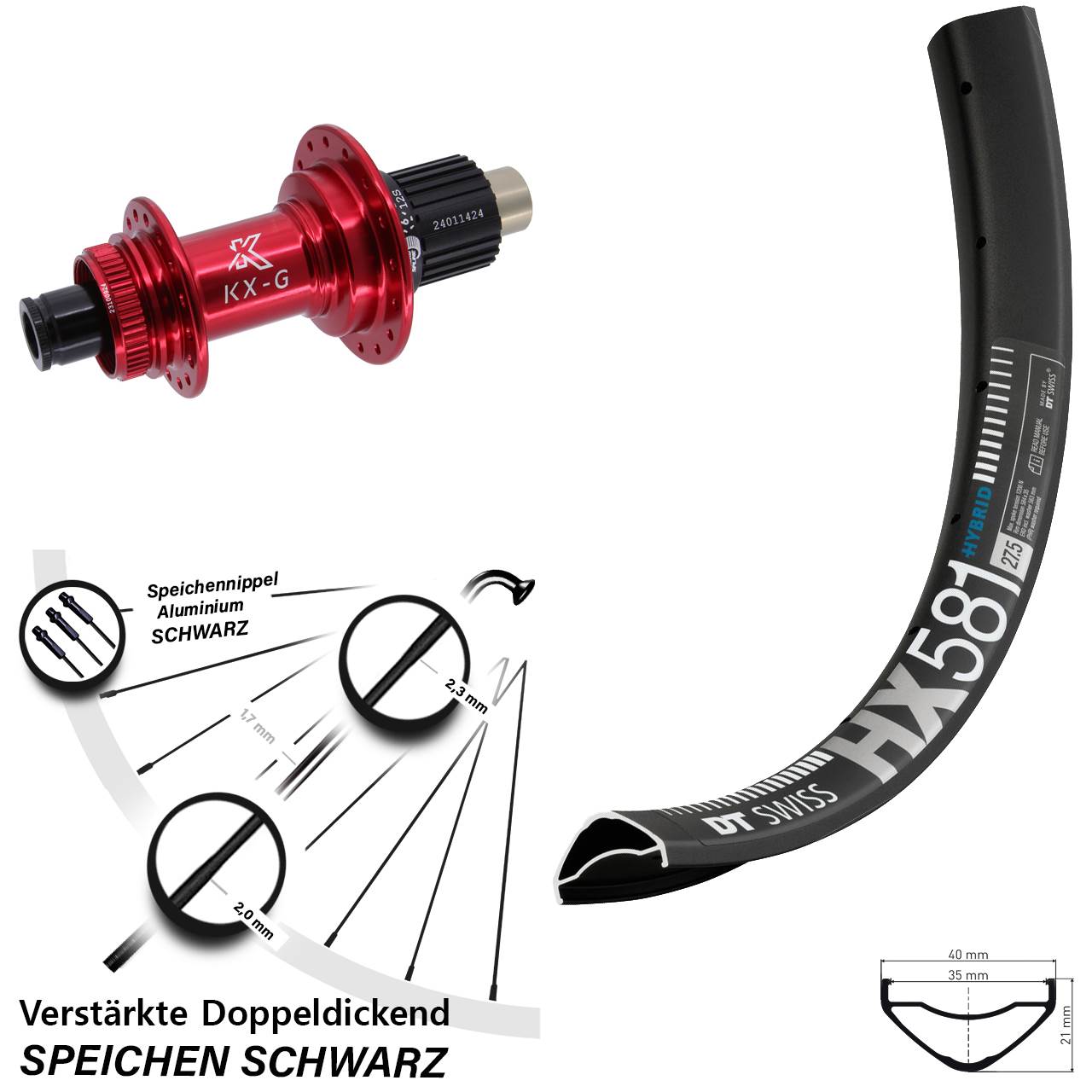 Disc Hinterrad 27,5 Zoll DT Swiss HX 581 KX-G rot Shimano Micro Spline 12x142