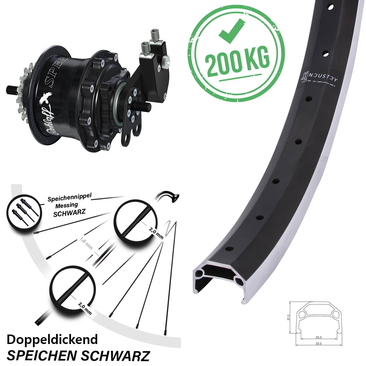 Hinterrad 26 Zoll KX Industry Rohloff Speedhub 500/14 TS DB schwarz