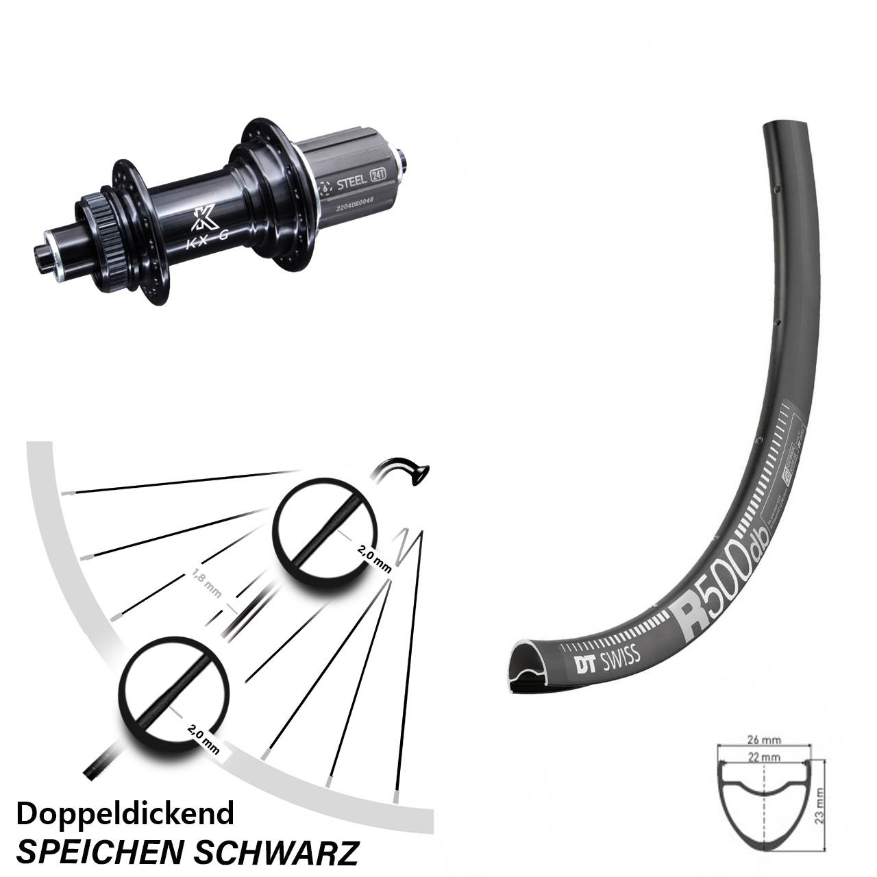 DT Swiss R500 28 Zoll Hinterrad KX-GS 8-12 fach