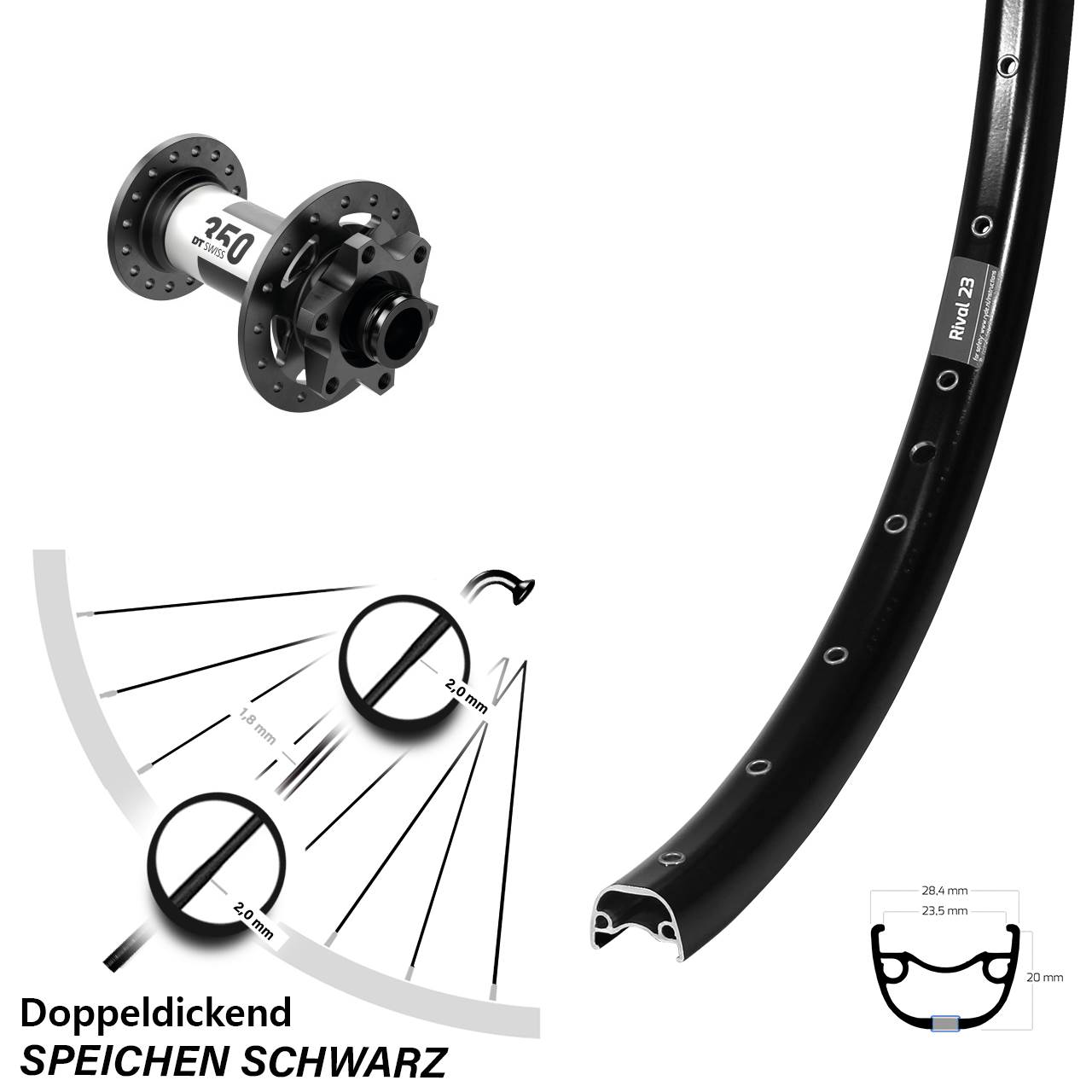 6-Loch Vorderrad 650B Ryde Rival 23 DT Swiss 350 15x100