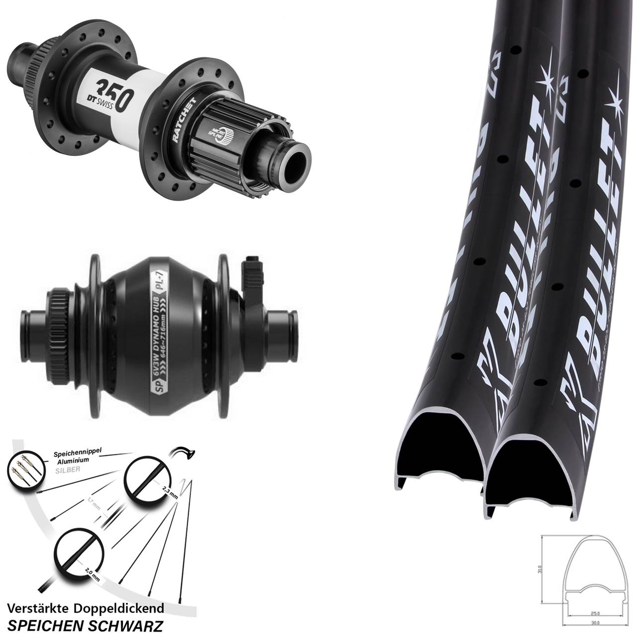 KX Bullet OS DT Swiss 350 Shutter PL-7 28 Zoll Disc Laufrad-Satz 12x100/142 Micro Spline