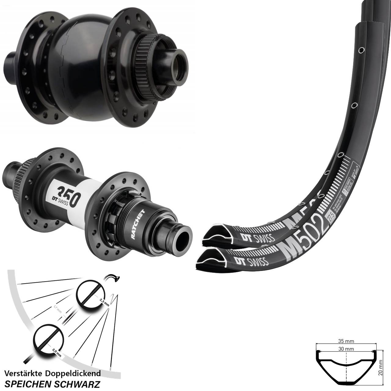 Centerlock Laufradsatz 15x110 12x148 27,5 Zoll DT Swiss M502-350 SON 28 XD