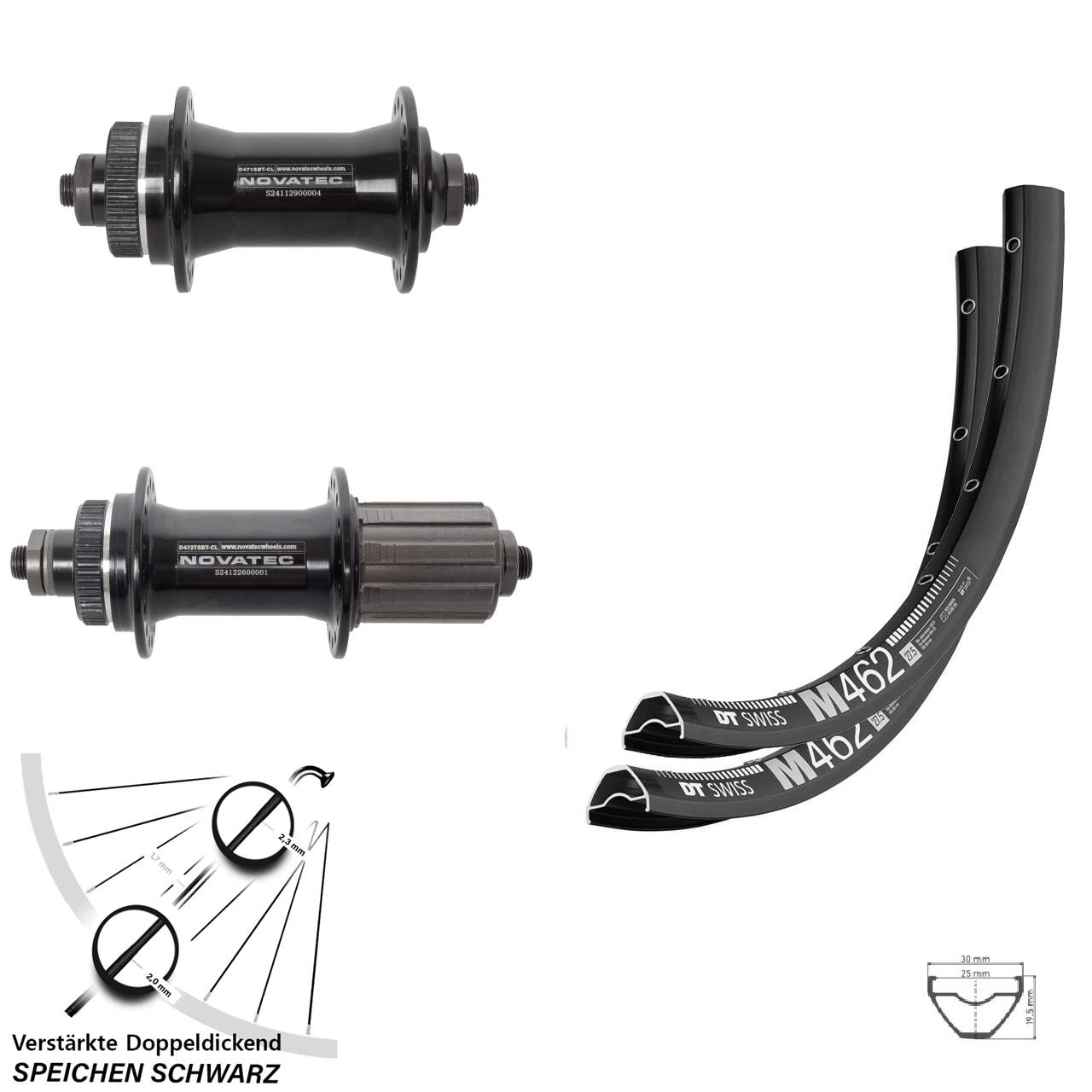 DT Swiss M462 Novatec D471 Novatec D472 27,5 Zoll Disc Laufrad-Satz QR 8-12 fach HG