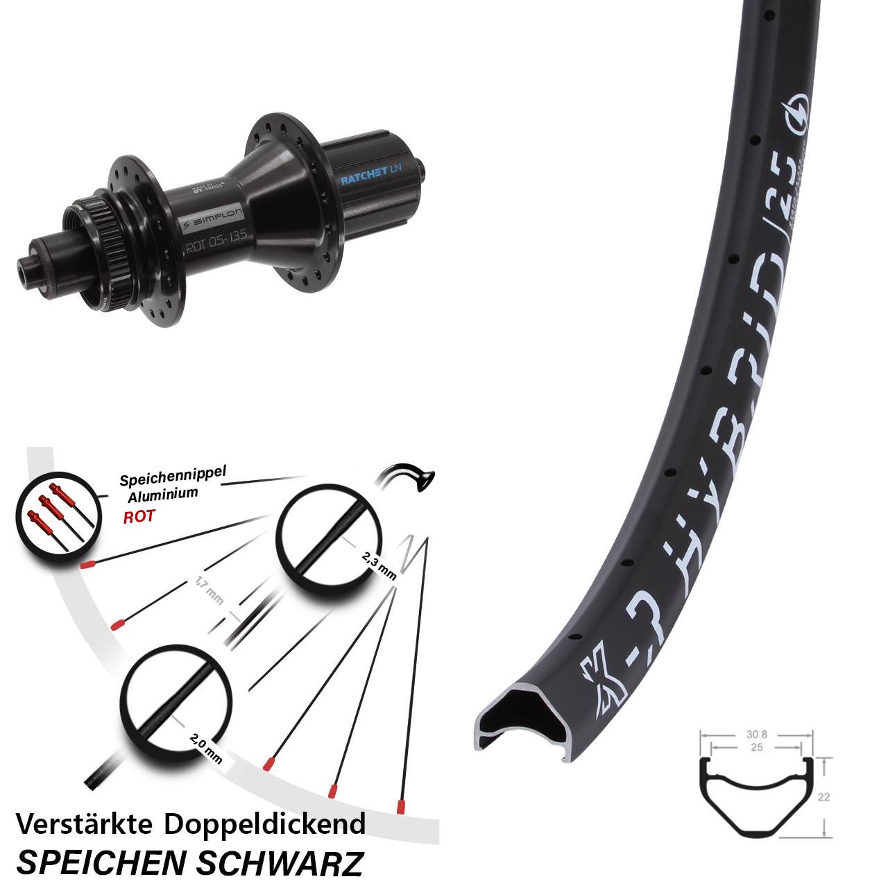 KX-R Hybrid 25 DT Swiss 370 27,5 Zoll Disc Hinterrad für Schnellspanner 8-11 fach