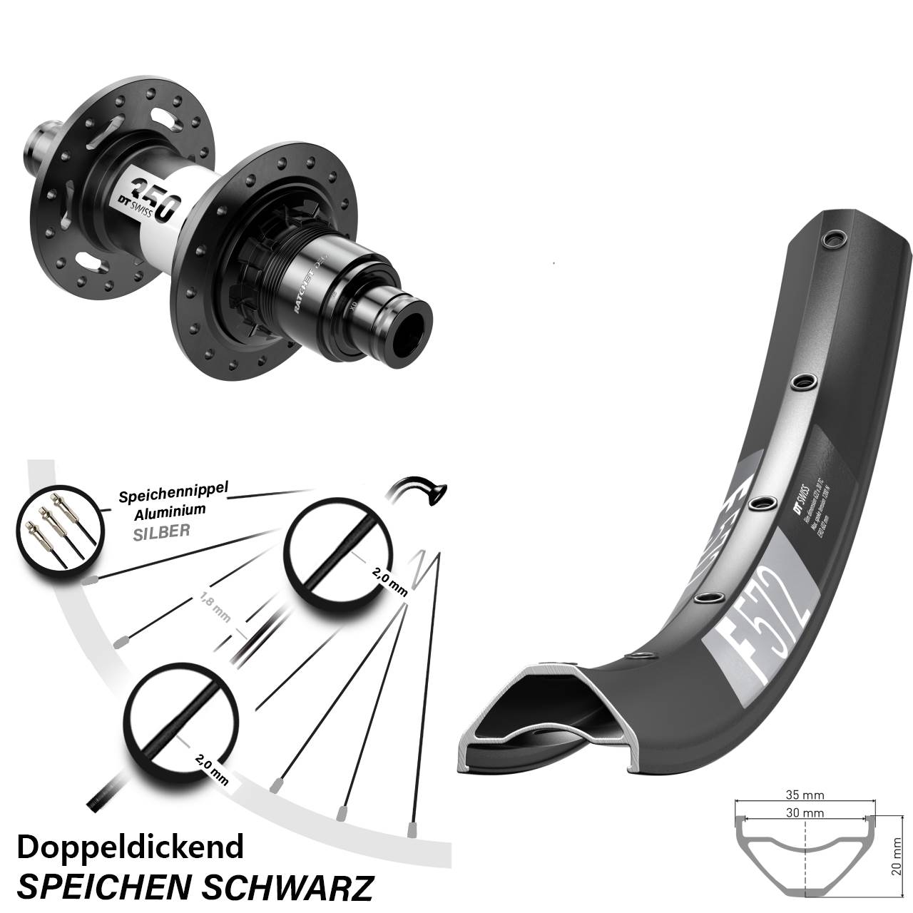 Hinterrad Centerlock 29 Zoll DT Swiss F572-350 DEG72 XD 11-12 fach 12x148