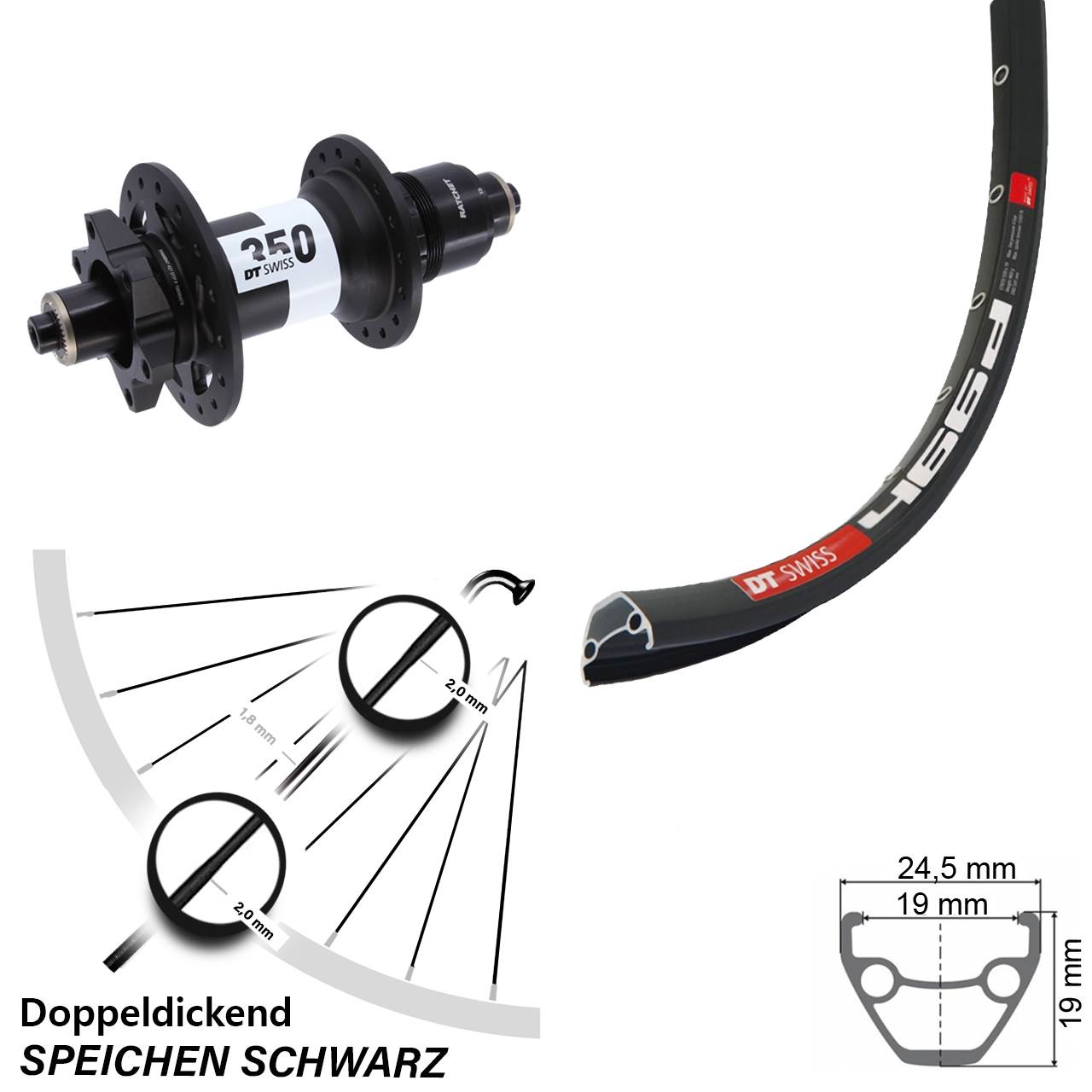 6-Loch Hinterrad QR 28 Zoll DT Swiss 466d-350 XD