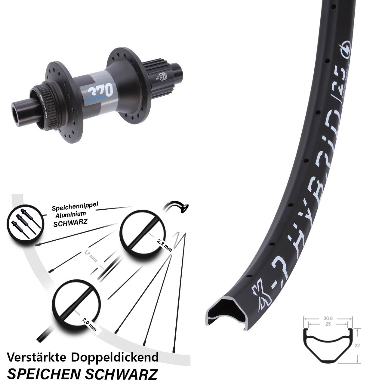 29 Zoll KX-R Hybrid 25 DT Swiss 370 Disc Hinterrad 12x148 Micro Spline