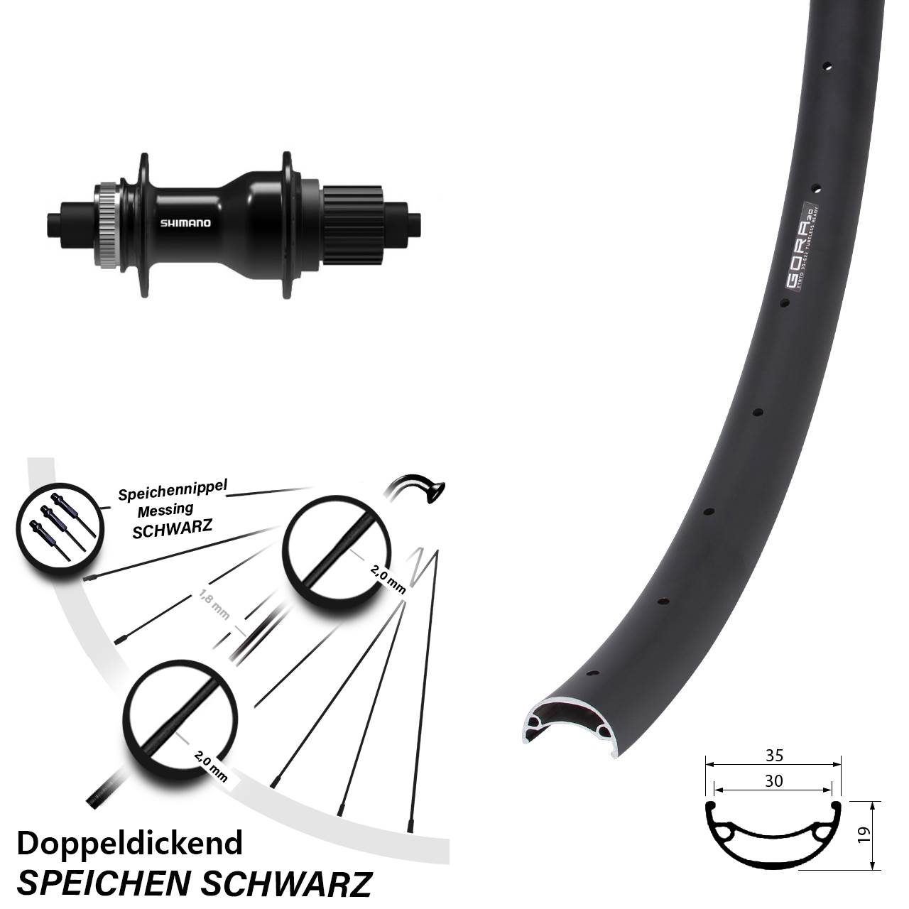 Disc Hinterrad QR 29 Zoll Gora 30 Shimano FH-QC500 Shimano Micro Spline