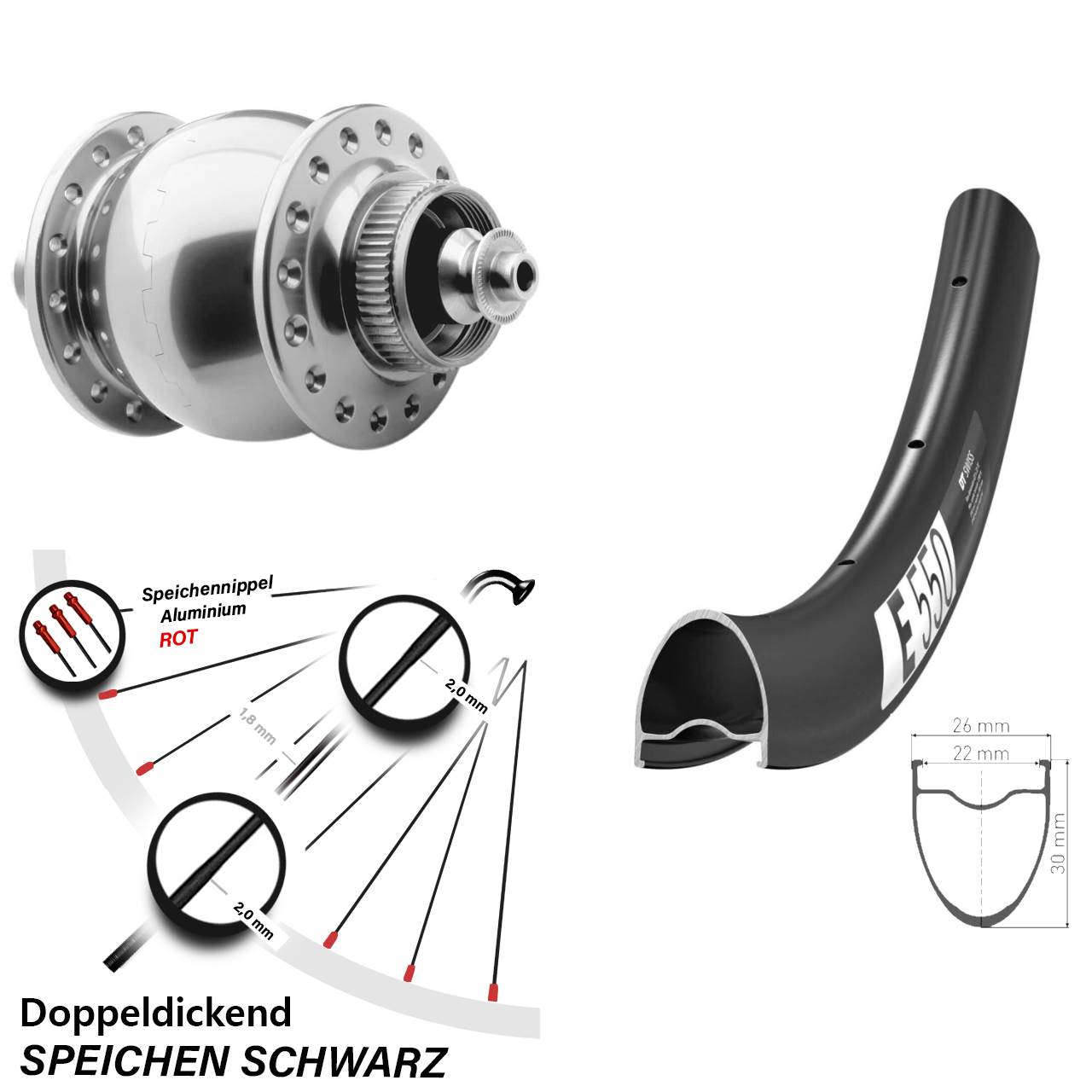 28 Zoll DT Swiss E550 SON 28 Disc Nabendynamovorderrad QR