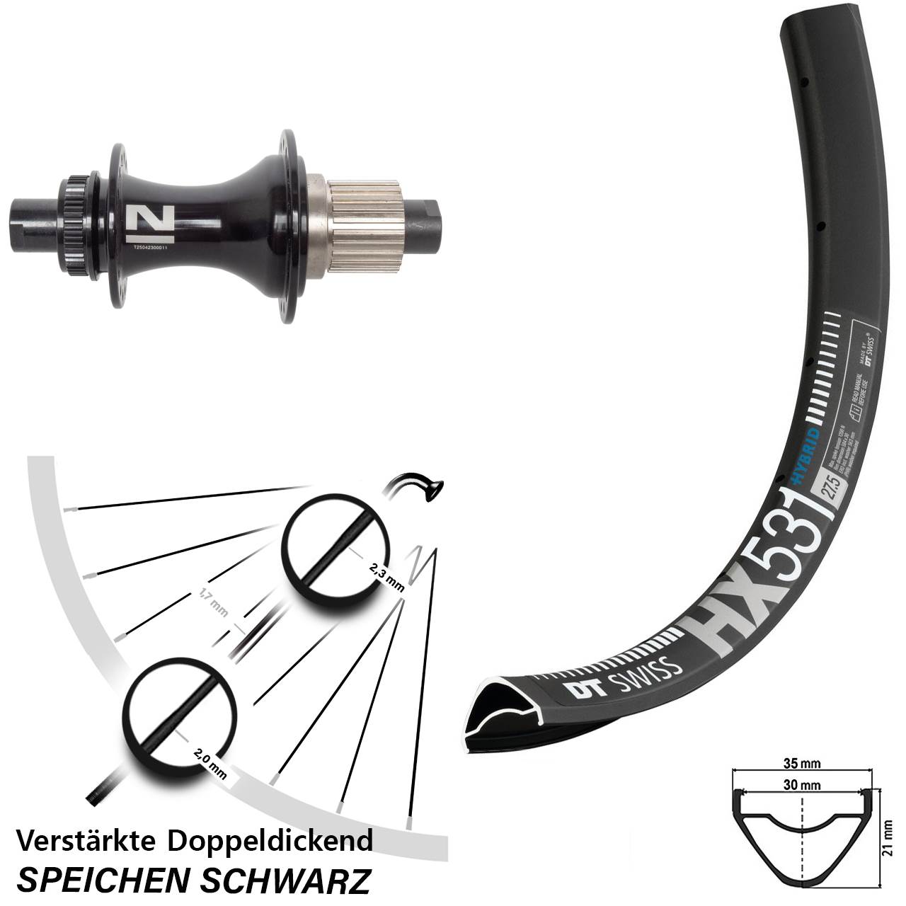 27,5 Zoll DT Swiss HX531 Novatec D462 Centerlock Hinterrad 12x148 Shimano Micro Spline
