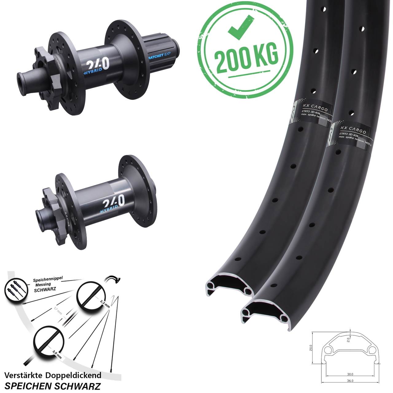 27,5 Zoll KX Cargo DT Swiss 240 Hybrid Disc Laufrad-Satz Boost 8-11 fach