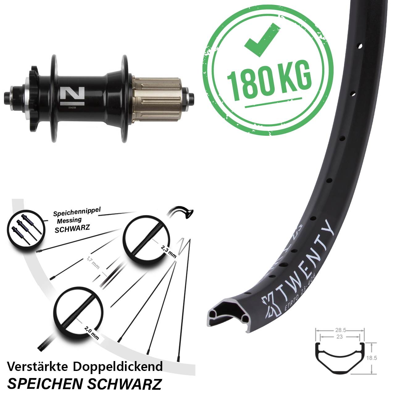 Hinterrad 20 Zoll KX Twenty Novatec D042SB schwarz 8-11 fach