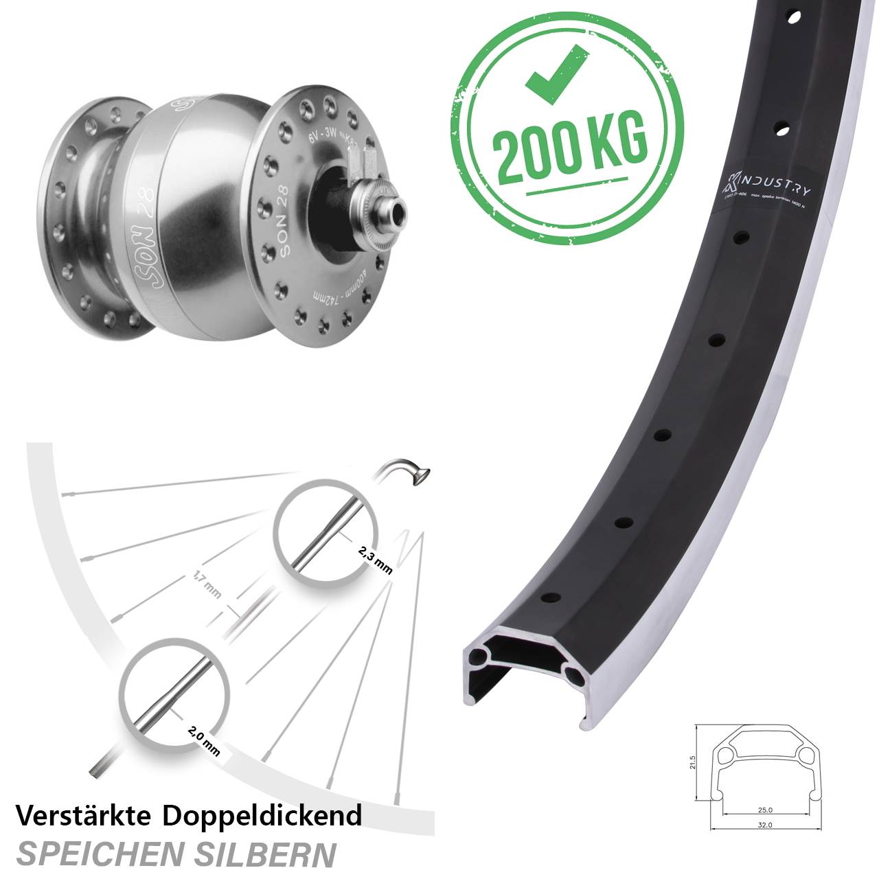 26 Zoll KX Industry SON 28 Nabendynamovorderrad QR