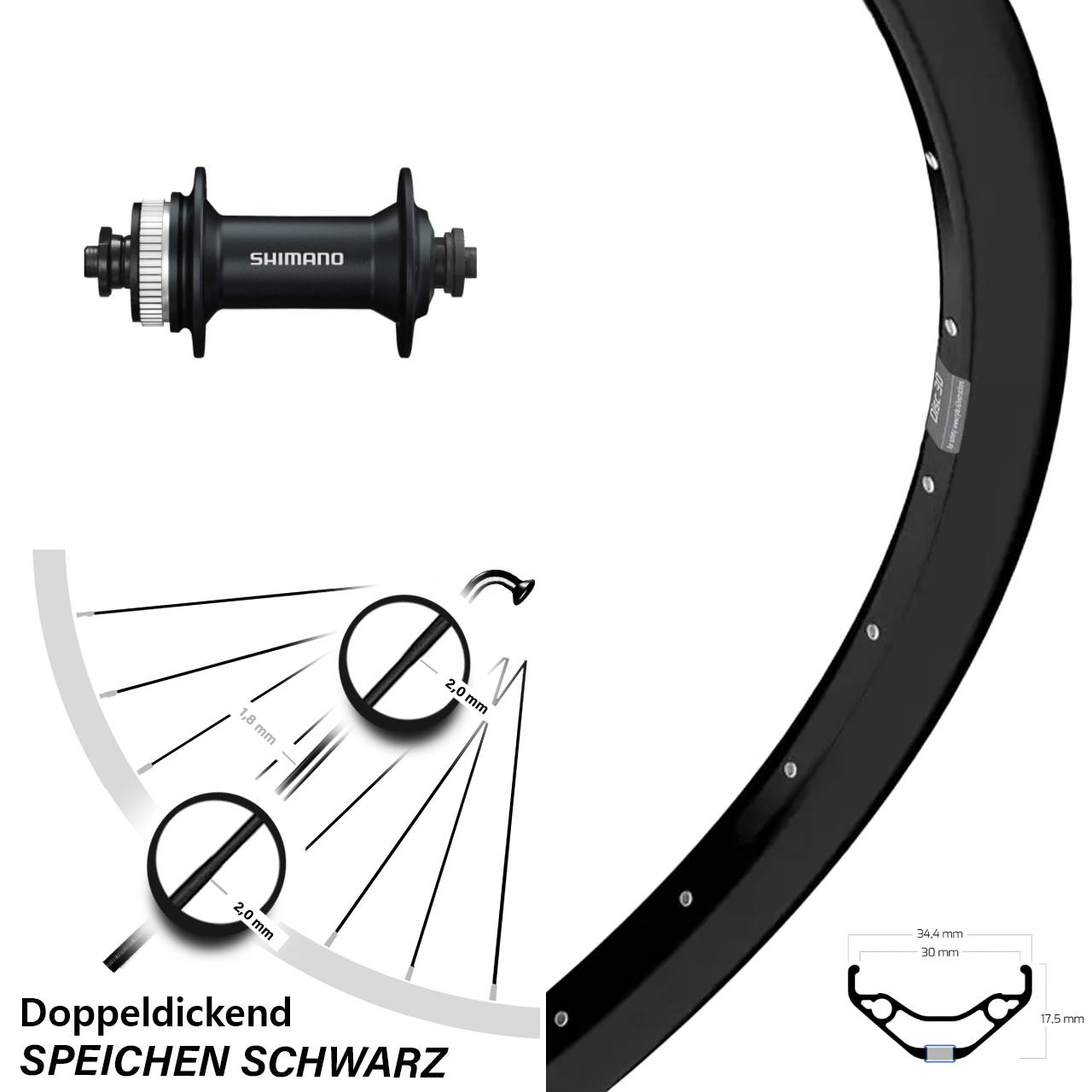 Ryde Disc 30 Shimano Alivio 29 Zoll Vorderrad für Schnellspanner