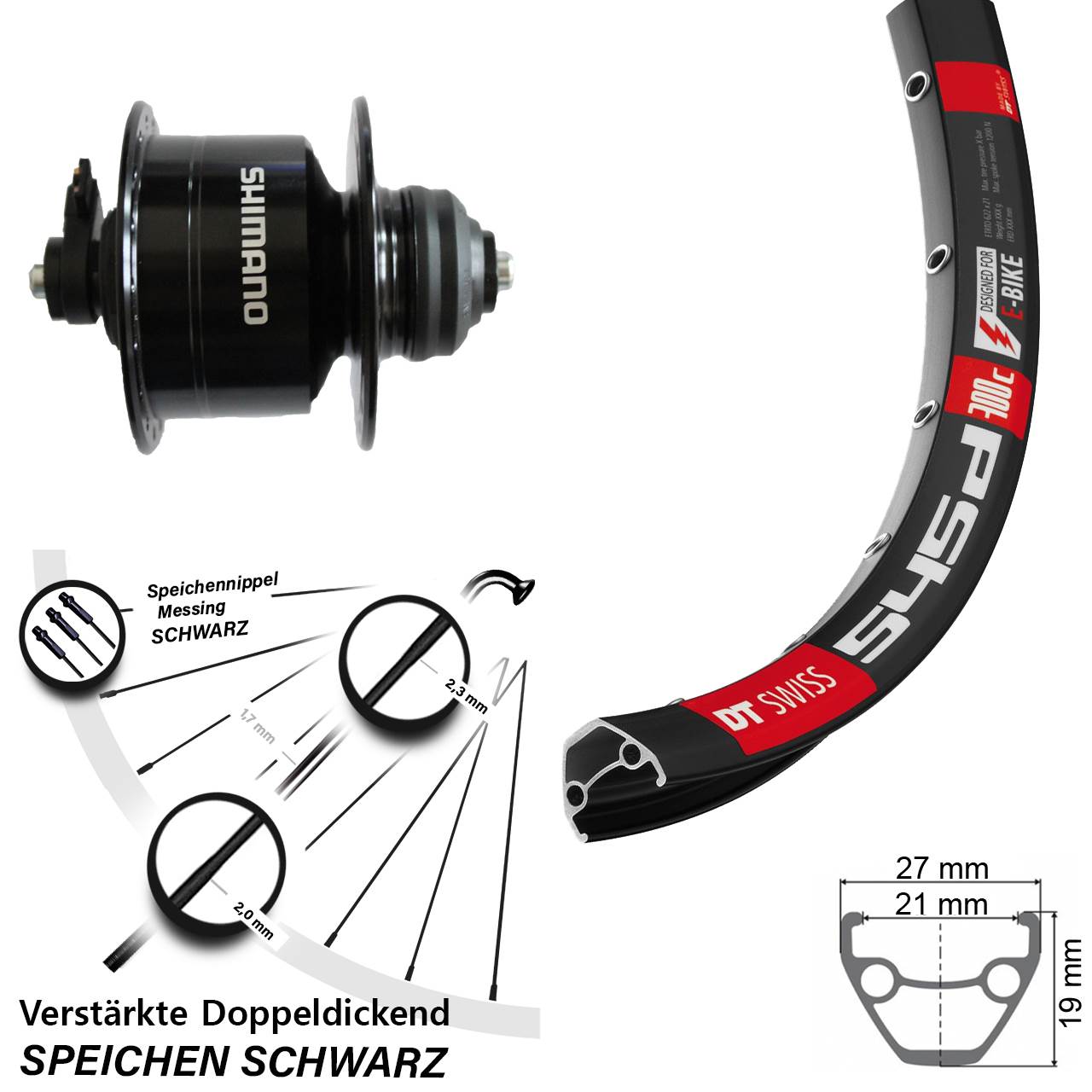 Centerlock Vorderrad mit Dynamo 26 Zoll DT Swiss 545 Shimano DH-3D72 für Schnellspanner