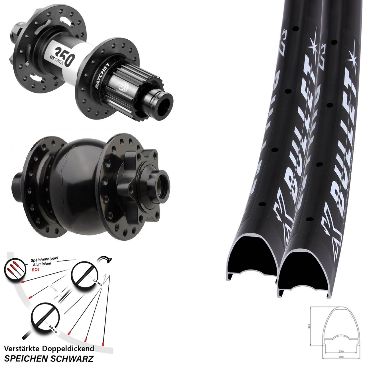 Disc Laufrad-Satz 29 Zoll KX Bullet OS DT Swiss 350 SON 28 Micro Spline 15x110 12x148 Boos
