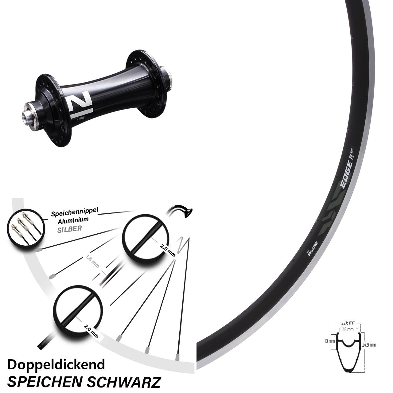 Laufrad 28 Zoll Ryde Edge R25 Novatec A141SB schwarz