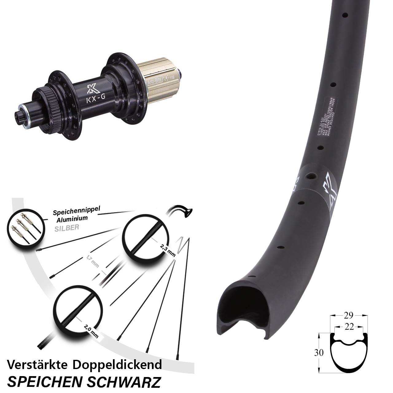 28 Zoll KX-GRC Carbon verstärkt Hinterrad Centerlock für Schnellspanner 8-12 fach