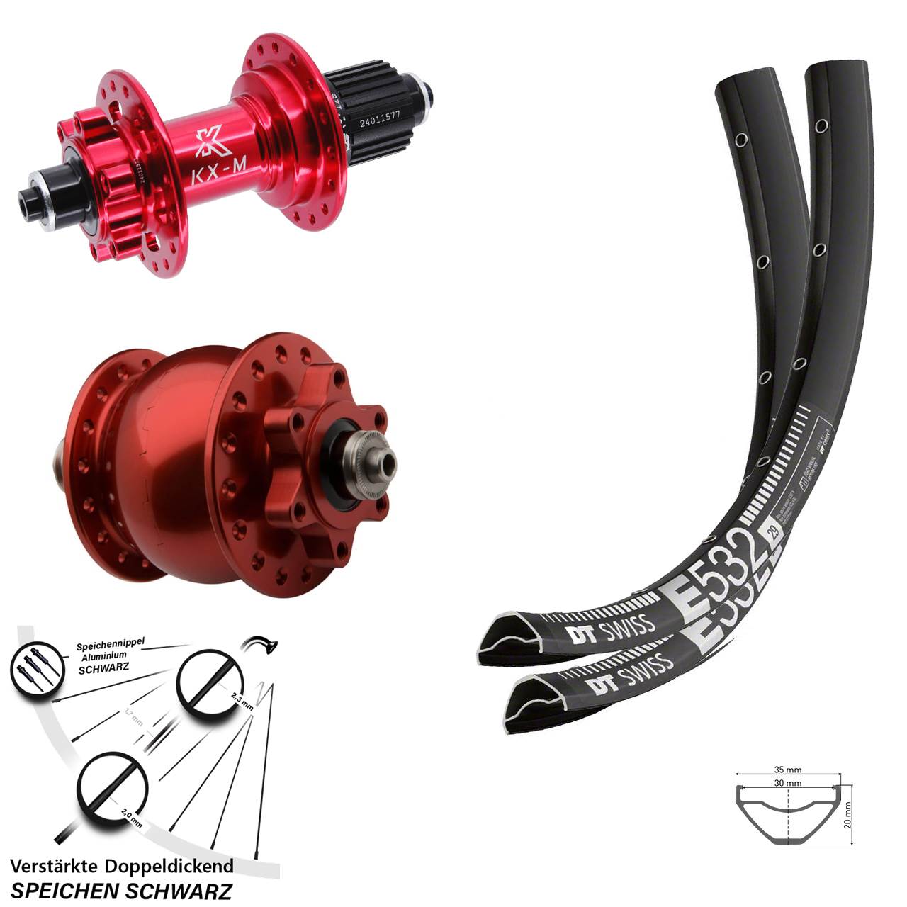 DT Swiss E 532 KX-M rot SON 28/29 Zoll Disc Laufradsatz QR Micro Spline
